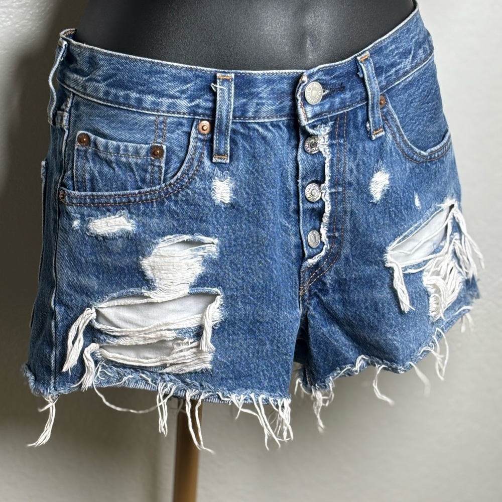 Levi's Classic Blue Ripped Jean Shorts
